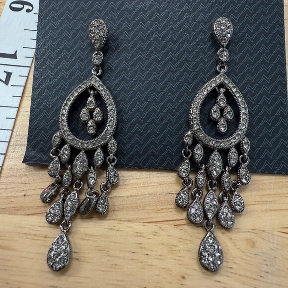 Nadri Silver-Tone Crystal Chandelier Earrings With Teardrop Design & Dangling - Picture 5 of 8